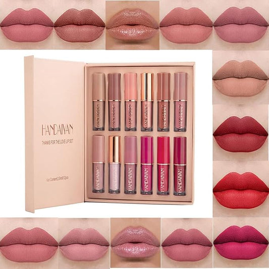 12 Colors Matte Nude Lipstick Set Velvety Long Long