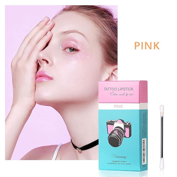 FLIPNEX 20Pcs Cotton Swab Tattoo Lipstick, Tattoo Lipstick Long
