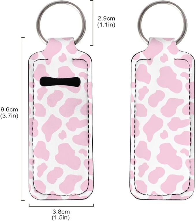 Horeset Pink Cow Spot Lipstick Holder Keychains Ring,