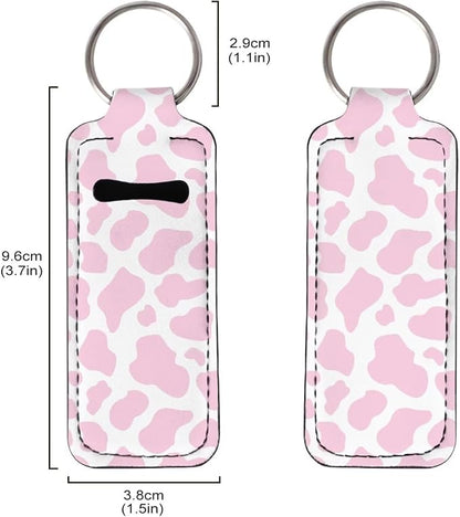 Horeset Pink Cow Spot Lipstick Holder Keychains Ring,
