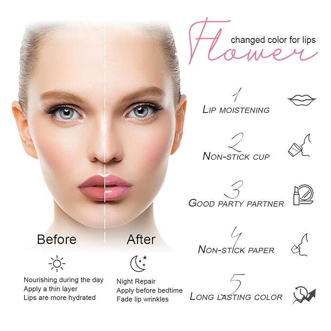 3Pcs Clear Magic Color Jelly Lipstick,Crystal Jelly Flower Color Changing Moisturizing Lip Gloss, Crystal Aloe Vera Lip Balm,Long Lasting PH Clear Temperature Lip Stick