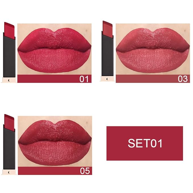 evpct 3Pcs Plum Purple Mauve Dark Red Mauve Silky Velvet Matte Lipstick Lip Crayon Set for Women Waterproof Long Lasting 24 Hour Lipstick labiales matte larga duracion 24 mate 24 horas originales