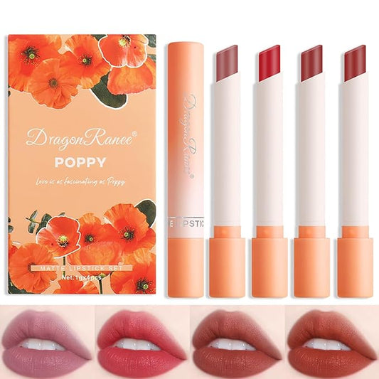 4 Colors Tube Cigarette Lipstick Set, Mate Velvet Lipstick Moisturizer & Smooth, Red Lip Stain Long Lasting 24 Hours Waterproof Lip Tinet (Set C)