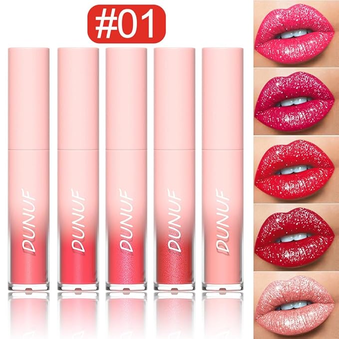 MAEPEOR Glitter Lipstick Set 5 Colors Non-Stick Cup Glitter
