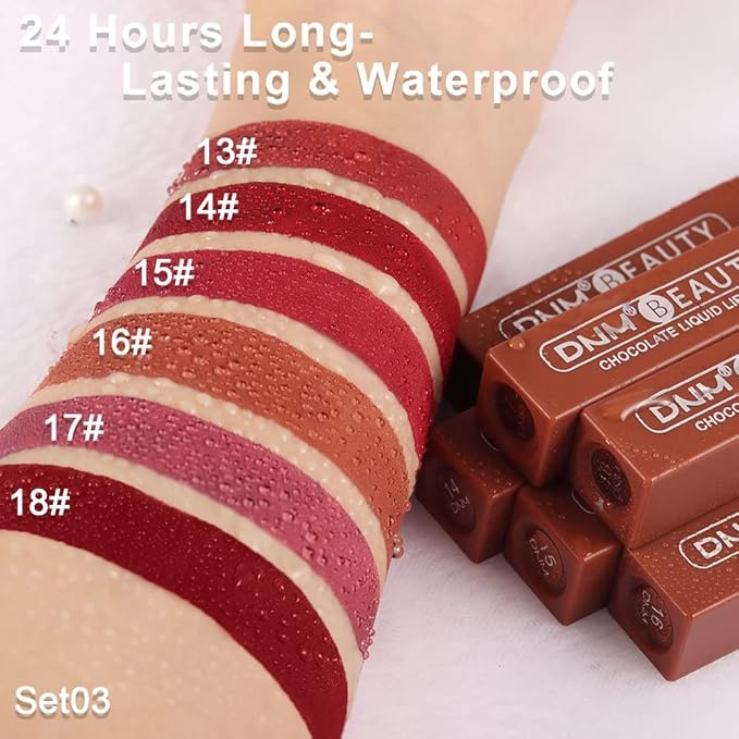 6Pcs Chocolate Matte Liquid Lipstick Lip Gloss Stain Gloss