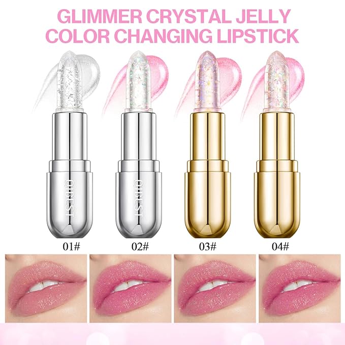 2Pcs Glimmer Crystal Jelly Color Changing Lipstick,Long Lasting Glimmer