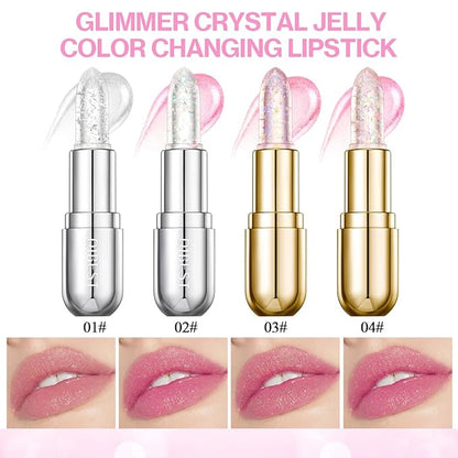 2Pcs Glimmer Crystal Jelly Color Changing Lipstick,Long Lasting Glimmer