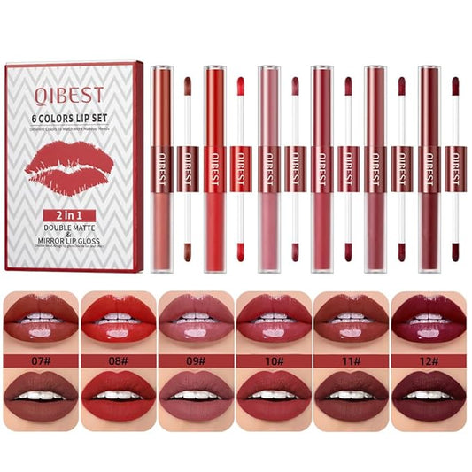 Rechoo 2in1 Lipstick Set, 6pcs Double-head Matte Glossy