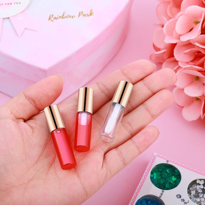 Patelai 100 Pieces 1.2 ml Clear Mini Lip Gloss Tube Refillable Empty Lip Balm Gloss Containers for Women Girls DIY Makeup, Rose Gold