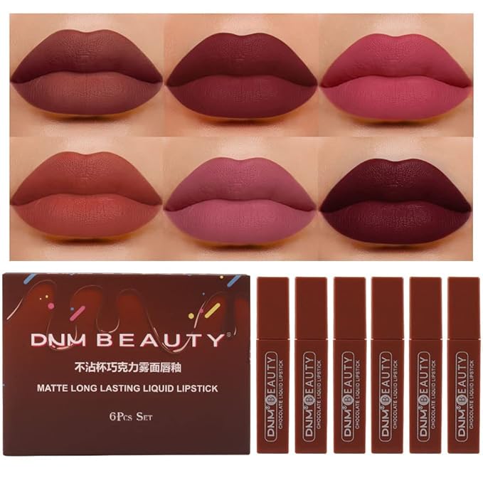 6Pcs Chocolate Matte Liquid Lipstick Lip Gloss Stain Gloss