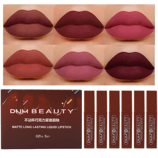 6Pcs Chocolate Matte Liquid Lipstick Lip Gloss Stain Gloss