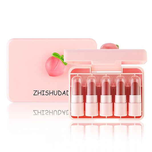 5 Colors Nude Matte Lipstick Set,Smooth Velvety Lip Long