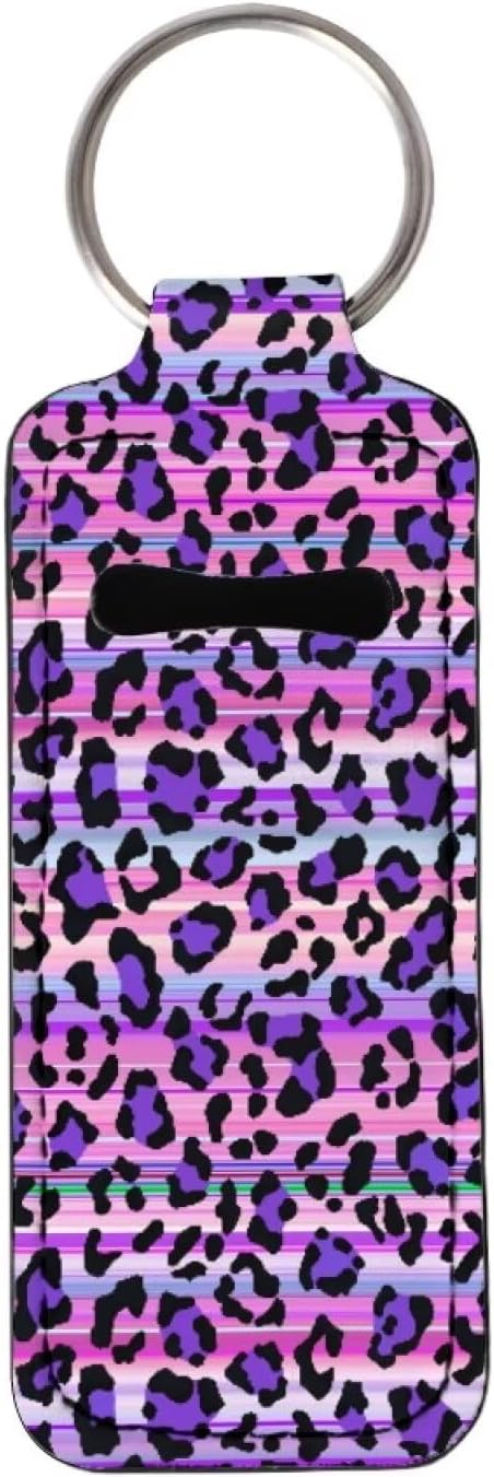 Horeset Purple Leopard Print Lipstick Holder Keychains Stylish Ring