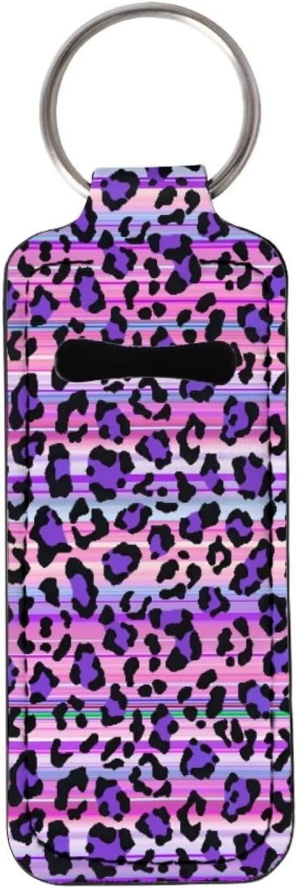 Horeset Purple Leopard Print Lipstick Holder Keychains Stylish Ring