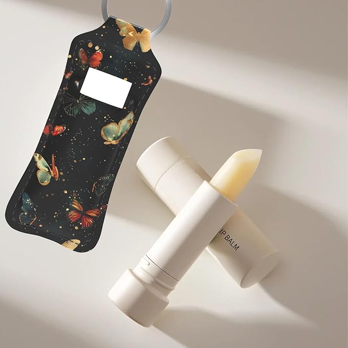 Colorful Butterflies Chapstick Holder Keychain, Portable Lip Balm/Lip Gloss