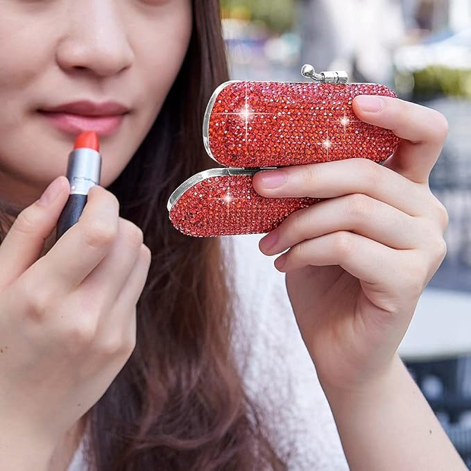 XhuangTech Bling Lipstick Holder Case With Mirror, Rhinestone XhuangTech