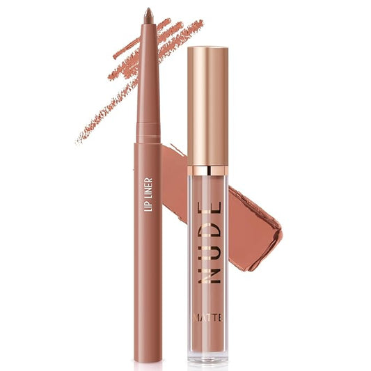 2Pcs Matte Liquid Lipstick and Lip Liner Set,Waterproof Gloss