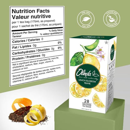 Olinda Herbal Tea Lemon Blossom Tisane Caffeine Free Organic Lemon Tea with Hibiscus Rosehips Orange Peel Lemongrass Natural Tea Bags For Women 28 Tea Bags