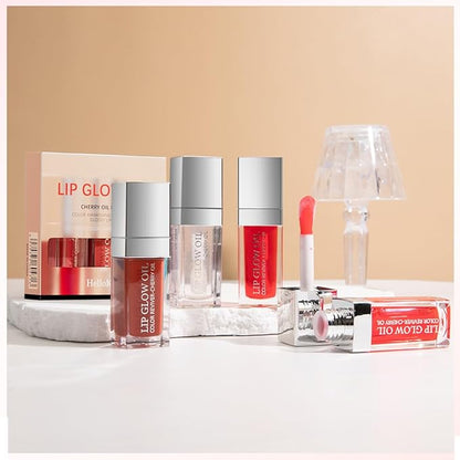 3 Set Lip Oil Hydrating Tinted Lip Balm, Plump Lip Gloss Lip Care Transparent Toot Lip Oil Tinted, Fresh Texture & Non-sticky, Nourishing Repairing Lip Lines Lip Care Products (Set A)