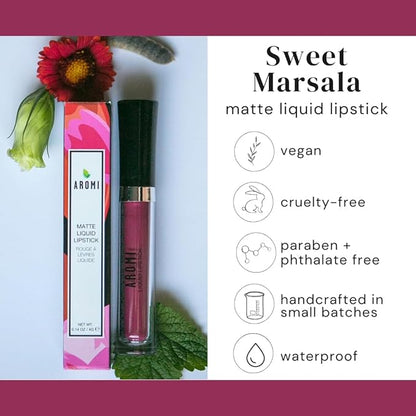 Aromi Matte Liquid Lipstick | Rose Burgundy, Pink Maroon Lip Color, Long Lasting, Waterproof, Long Wear, Smudge and Transfer Proof, Vegan Makeup (Sweet Marsala)