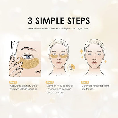 Sweet Dreams Collagen Glow Gold Eye Masks l Under Eye Patches for Beauty & Self Care Wrinkle Patches l Puffy Eyes and Dark Circles Treatments Collagen, Niacinamide, Hyaluronic Acids, Peptides