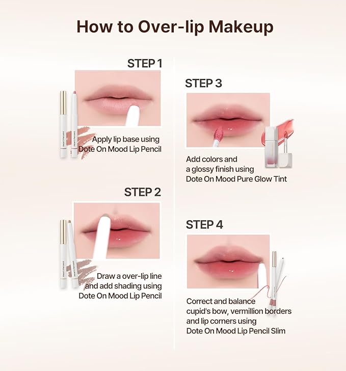 Heart Percent Dote On Mood Overlip Pencil & Stain Duo Set, Long-Lasting Creamy Lip Crayon & Pure Glow Tint Dewy Moisturizing Liquid Lipstick, #GirlCore Overlip Set