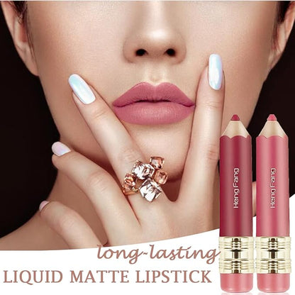 2 Color Pencil Shaped Lip Gloss,Matte Hydrating Liquid Gloss,Matte