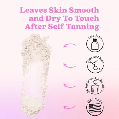 Self Tan Drying Powder Kit - Stops Sticky Feeling - Sets Sunless Tanner - 100% Vegan Talc-Free Translucent Natural Blend Setting w Brush + Pouch For Smooth Silky Skin - USA Made (Coconut 3oz)