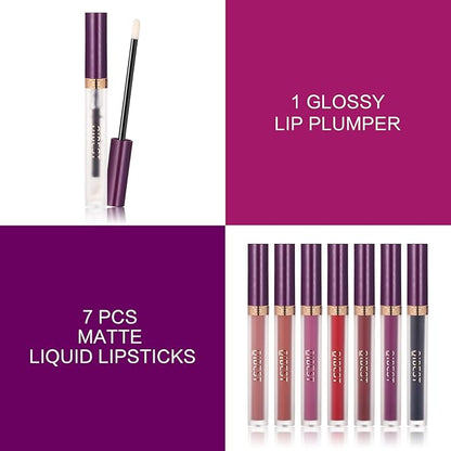 QiBest 7Pcs Matte Liquid Lipstick wiith 1Pc Lip