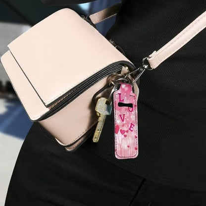 Horeset Valentine Love Chapstick Holder Keychain,Slim Neoprene Lip Gloss