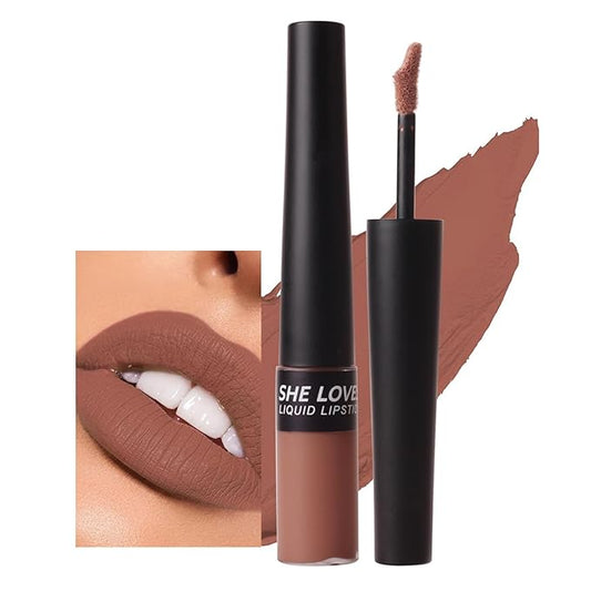 Matte Nude Liquid Lipstick, Tinted Highly Pigmented Lip Stain with Beeswax, Super Stay Velvet Lip Gloss, Smooth Matte Long Lasting Waterproof Smudgeproof Non-Stick Cup Lipcolor Makeup Gift, 04