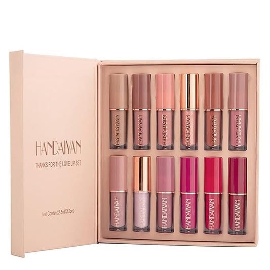 12Pcs Long-Lasting Matte Nude Lip Gloss Lipstick Lip Long-Lasting