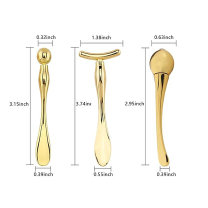 BetterJonny 3Pcs Metal Eye Cream Applicator Roller Wand Stick, Cosmetics Spoon Eye Cream Massager Wand Girls Women Facial Massager for Fatigue Relief Reduce Puffiness (Gold)