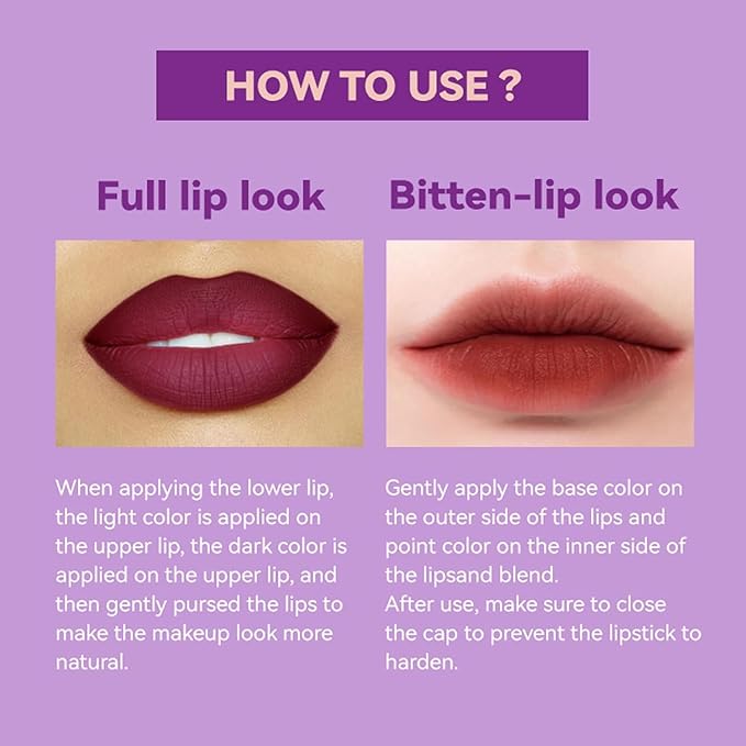 Pink Lip Gloss Two Tone Matte Lipstick, Long Lasting Moisturize Non-Sticky Bitten Lip-look Lip Makeup, Silk Finish Matte Lipstick, High Pigment 2 In1 Two-Tone Lip Waterproof Lipstick for Women (#07)