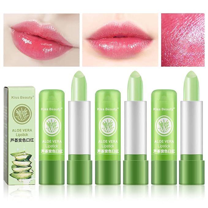 3 Pcs Aloe Vera Color Changing Lipstick,Long Lasting Lip Care Nutritious Plumper Lip Balm Moisturizer Magic Temperature Color Change Lip Gloss Matte Makeup