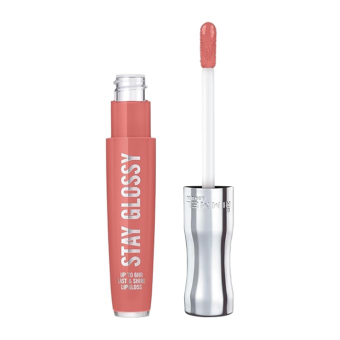 Rimmel London Stay Glossy, 470 Perfect Peony, Lip Gloss, Non-Sticky, Cruelty-Free, Color and Shine, Up To 6-Hour Wear, Precise Applicator, 0.18oz