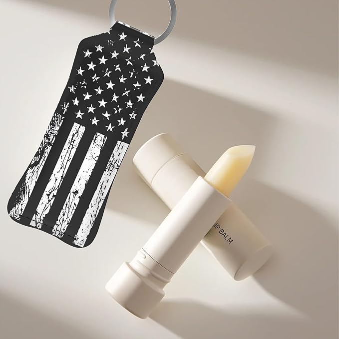 Black American Flag Chapstick Holder Keychain, Portable Lip Flag