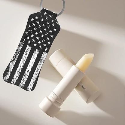 Black American Flag Chapstick Holder Keychain, Portable Lip Flag