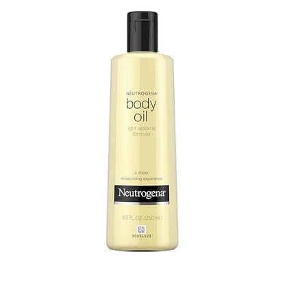 Neutrogena Body Oil Light Sesame Formula, 8.5 fl oz, Radiant Glow Moisturizer for Dry Skin, Bath & Shower Oil For Smooth and Hydrated Skin