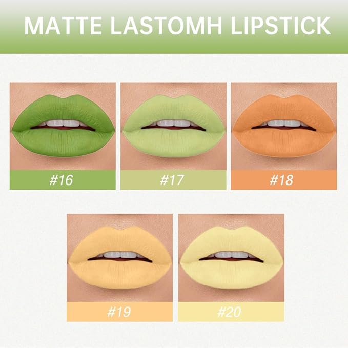 evpct 5Pcs Light Neon Yellow Orange Green Matte Liquid Lipstick Lip Stain Sets for Women Matte+Lipstick Long Lasting 24 hr Hours Magic Lipstick 24 Hours original Waterproof Set04