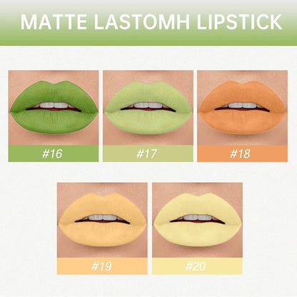 evpct 5Pcs Light Neon Yellow Orange Green Matte Liquid Lipstick Lip Stain Sets for Women Matte+Lipstick Long Lasting 24 hr Hours Magic Lipstick 24 Hours original Waterproof Set04