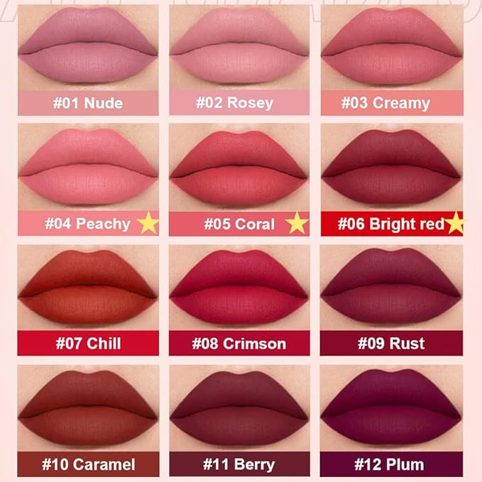 3Pcs Red Pink Matte Velvet Lipgloss Set,Peachy Grapefruit Lipgloss