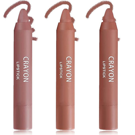 3 Pcs Nude Crayon Lipstick Set,Matte Velvet Lipstick Lip Crayon Nourishing Non-Stick Cup Lip Stain Lip Gloss,Long-lasting Waterproof Lip Stick Lip Makeup for Women(Set B)