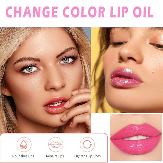 Magic Color Changing Lip Oil, Moisturizing Color Changing Lip Gloss, Nourishing Repairing Lip Glow Oil Non-Sticky Primer Lip Tint Fresh Clear Lip Care,1 PC