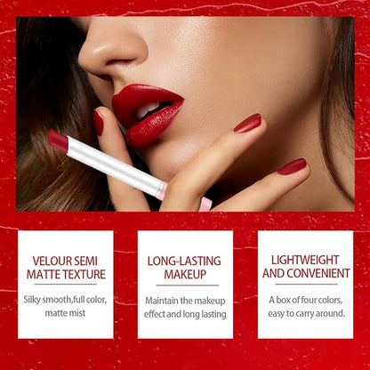 4 Colors Mini Little Tube Lipstick, Matte Velvet Long