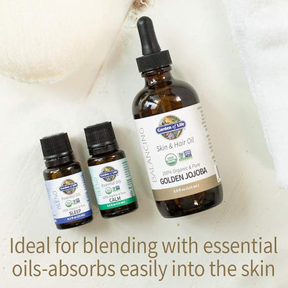 Garden of Life Jojoba Oil 100% Organic & Pure Golden Jojoba Oil for Hair, Skin and Face - Cold Pressed Jojoba Body Oil, Massage, or Use as a Carrier Oil for Making Lip Balms & Body Butters, 4 fl oz