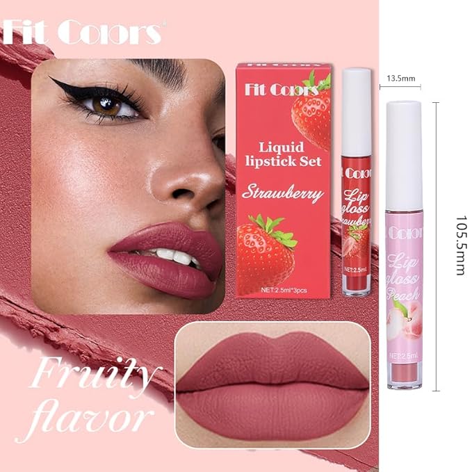 AKARY 3Pcs Fruit Matte Lipstick Set, Liquid Velvety Long