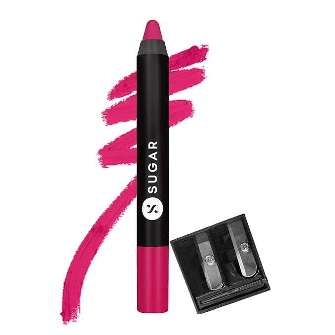 SUGAR Cosmetics Matte As Hell Crayon Lipstick30 Lillian Rose (Magenta) with SharpenerHighly pigmented, Creamy Texture, Long lasting Matte Finish