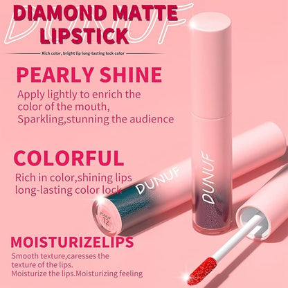 3 Colors Diamond Glitter Metallic Lip Gloss Shimmer Liquid Lipstick Set Black Green Wine Red Matte Lipstick for Women Halloween Lip Makeup