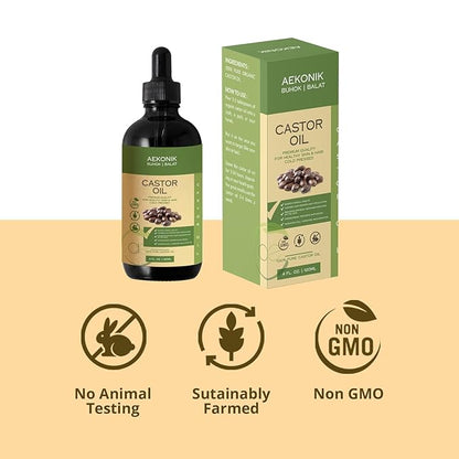 Organic Cold Pressed Castor Oil - Promotes Hair Growth, Scalp Health & Deep Moisturization - Pure & Natural Healing Properties - Versatile Use for Hair, Skin & Eyelash Growth | 4fl oz (120 ml)
